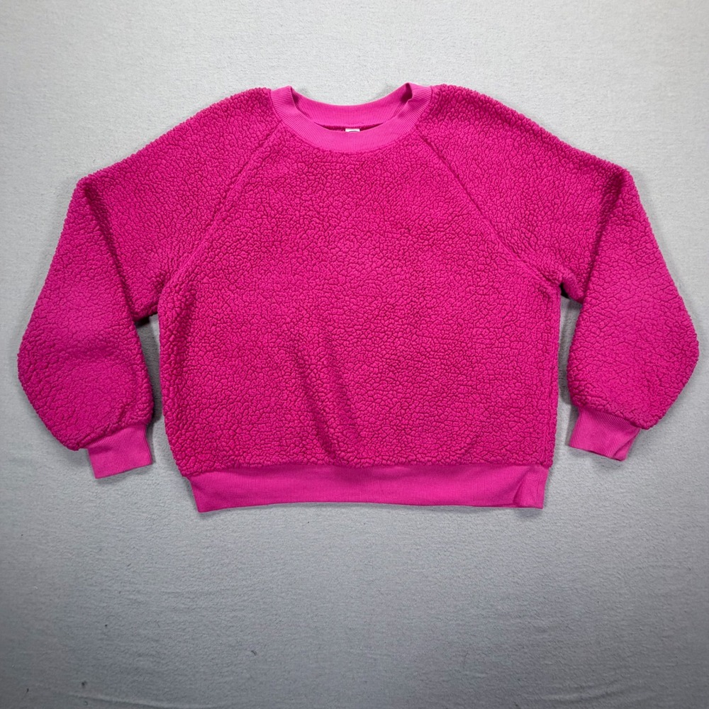 Old Navy Sherpa Fleece Sweatshirt Women Medium Good Pink Raglan Long Sleeve Cozy